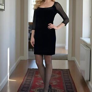 Bardot Black Velvet Sheath Dress 6 Mesh Cutout Open Back Cocktail Party LBD